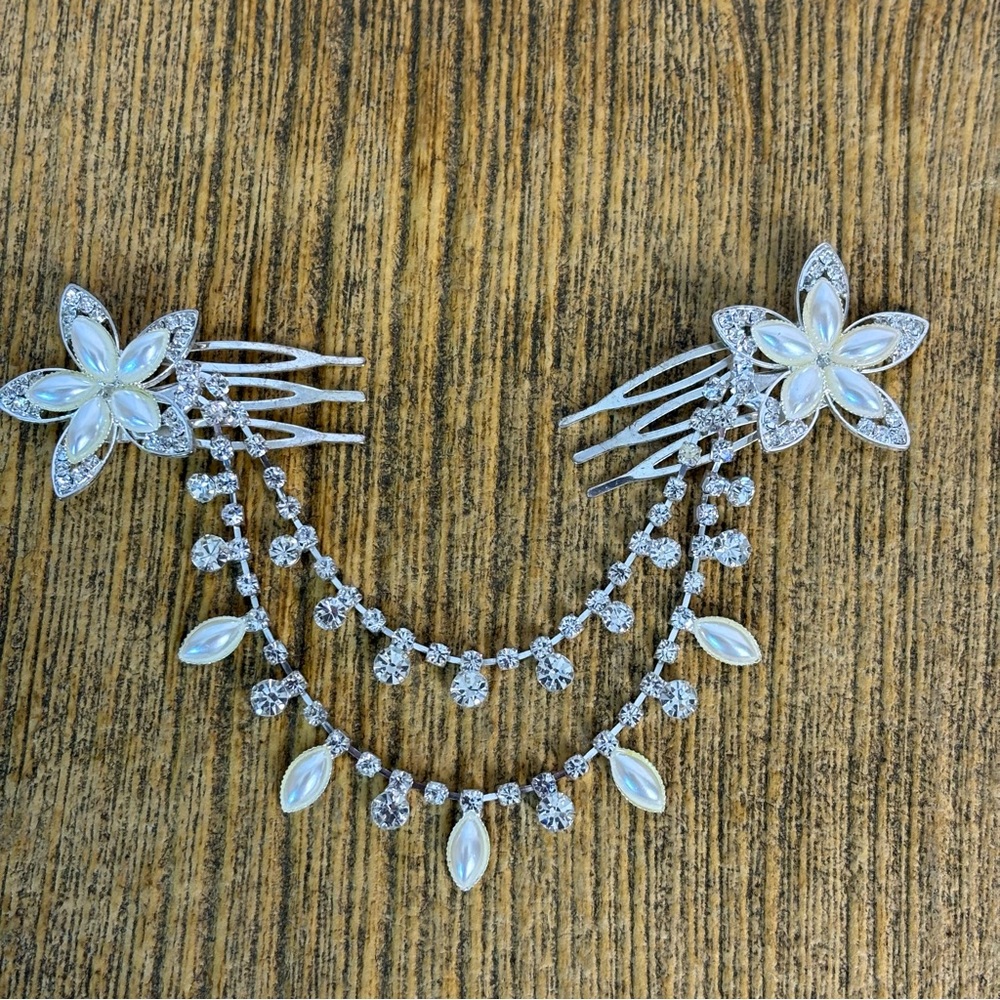 Hair Bun Wrap Comb Accessory Rhinestone and Faux Pearl Fashion Jewelry